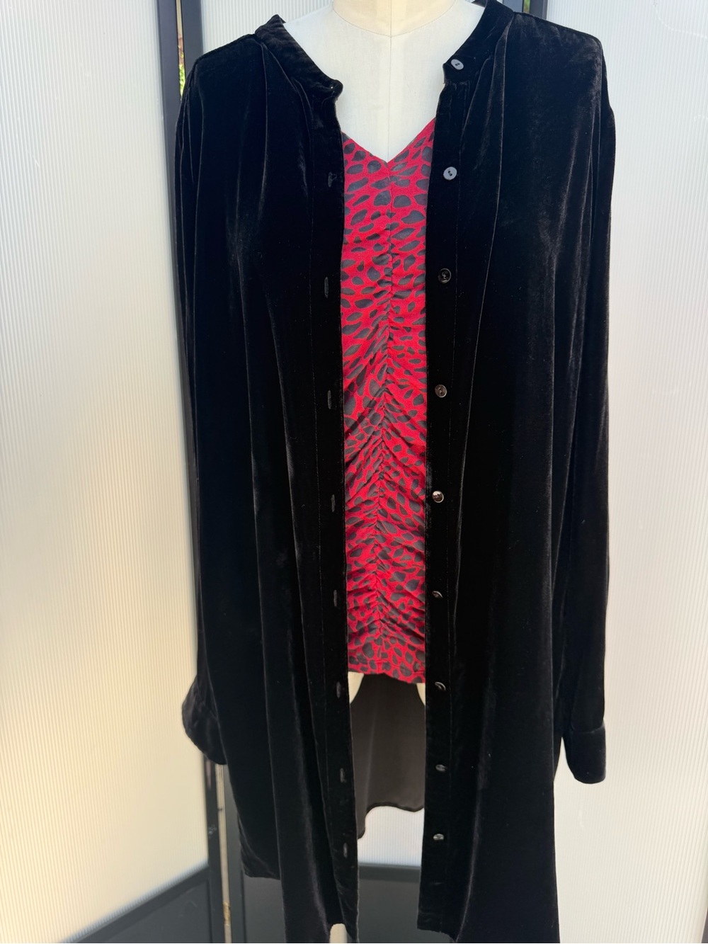 Eileen Fisher Black Velvet Button-Front Trench Coat